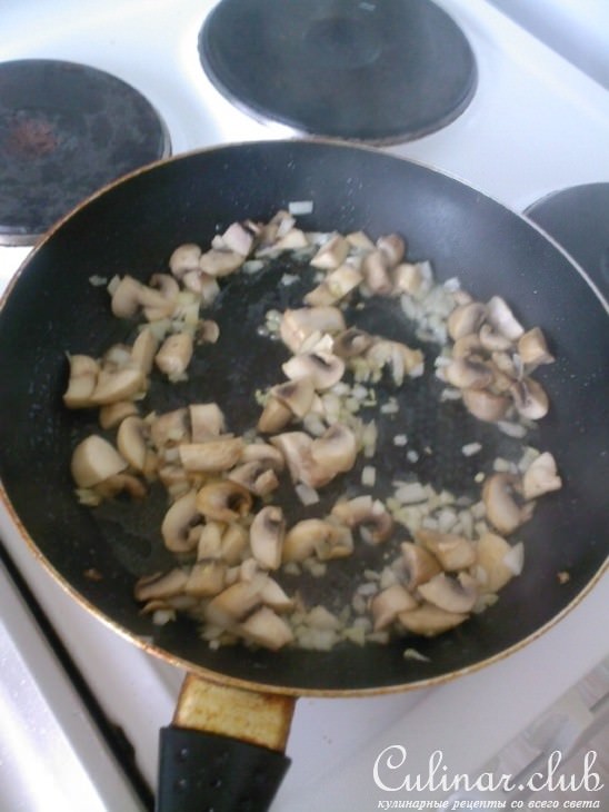 Куринная грудка с грибным пюре,брынзой с грибным соусом.