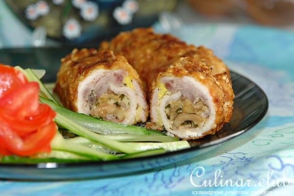 Мясные рулеты с грибной начинкой в кунжутной панировке
