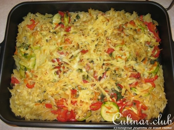 Овощи запеченные с макарошками