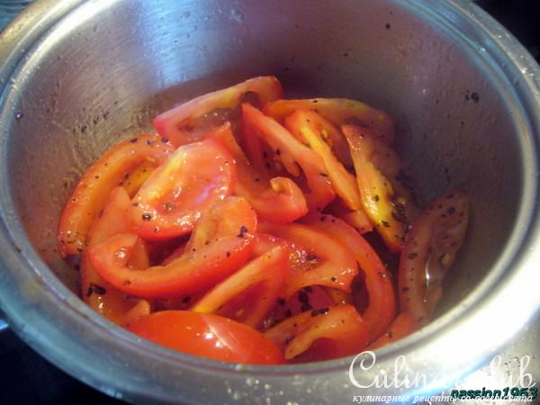 Ризотто с кофейными помидорами и жаренными мидиями