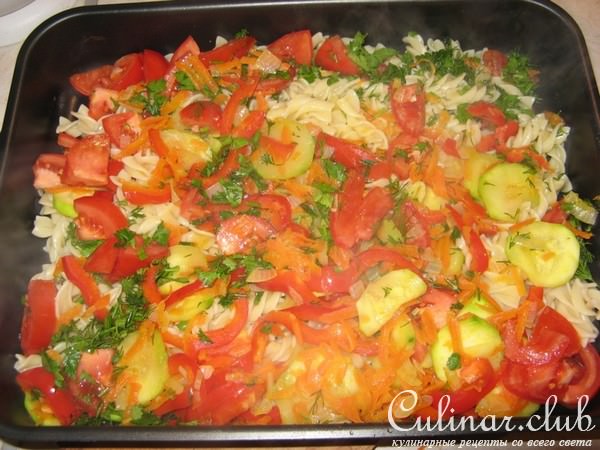 Овощи запеченные с макарошками