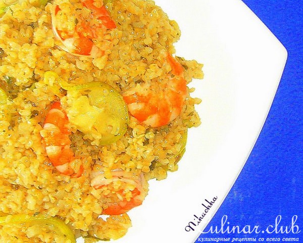 Пшеничная каша с креветками и мятой