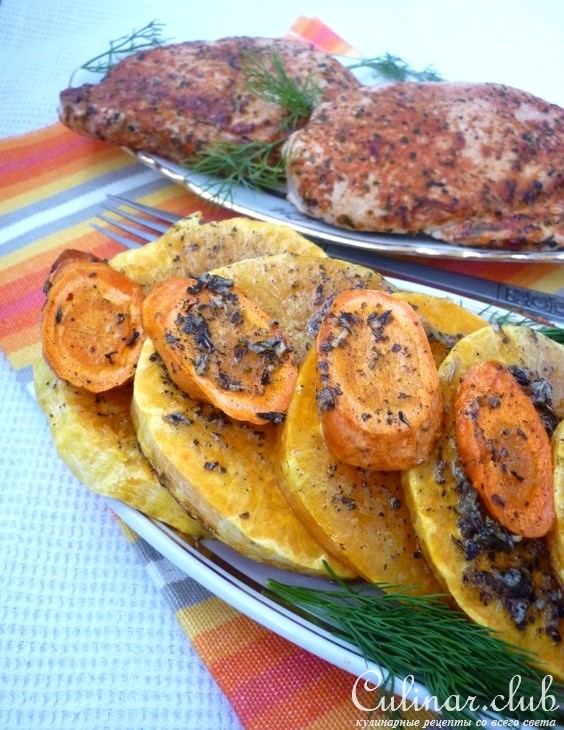 Запечённые овощи к нежной курочке