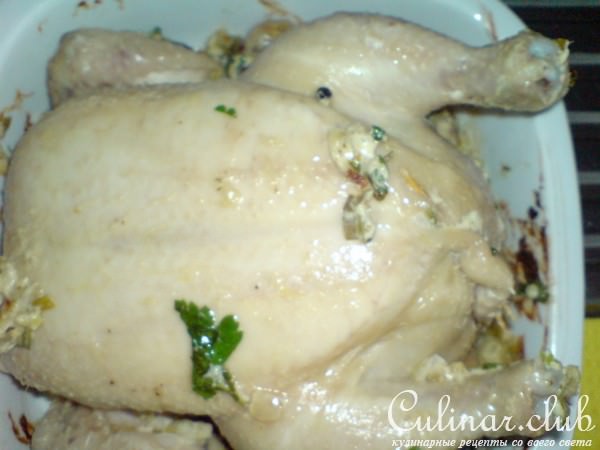 Цыплёнок по-домашнему,с маринованными грибами и сметаной