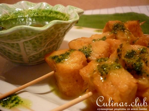 Шашлык из трески с зелёным соусом