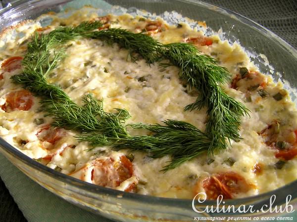 Кассероль с рисом, форелью и моцареллой
