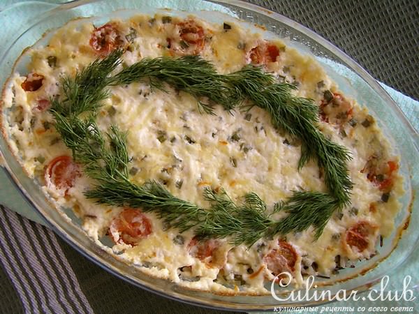 Кассероль с рисом, форелью и моцареллой