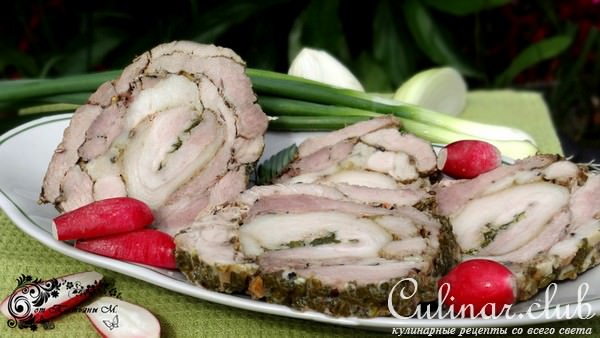 Рубленная ветчина на углях из свинины с луком и чесноком