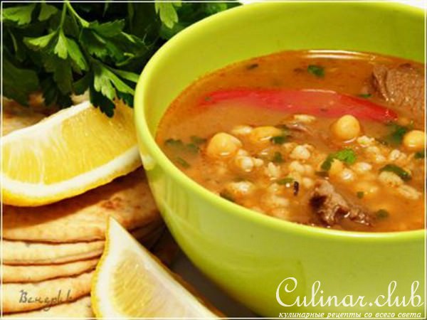 Суп из баранины, с нутом и перловкой (Chorba frik)