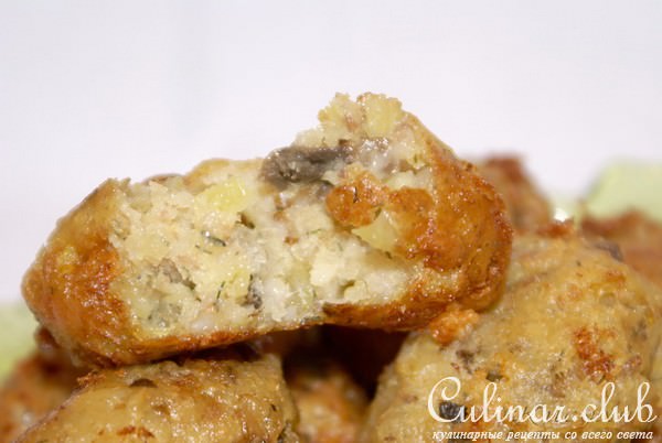 Нежные пончики с грибами и гречкой (без яиц)