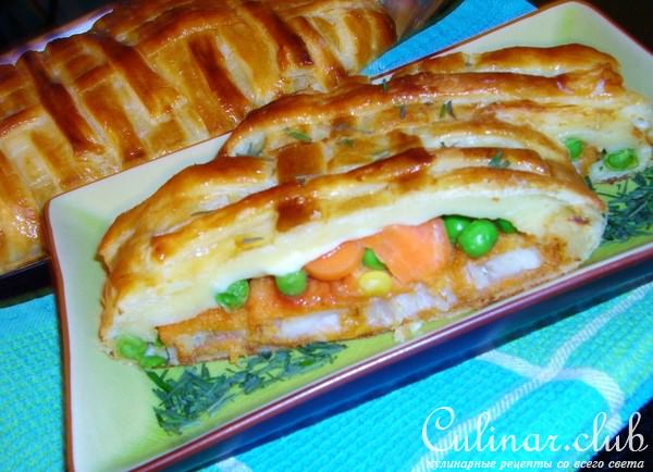 Слойка-пирог с рыбными палочками(мужской подход)