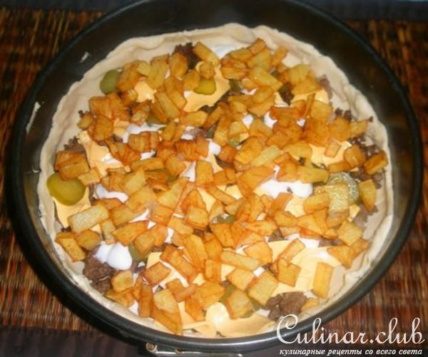 Слоёный пирог с картошкой,фаршем,сыром