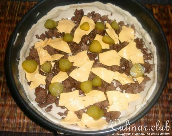 Слоёный пирог с картошкой,фаршем,сыром
